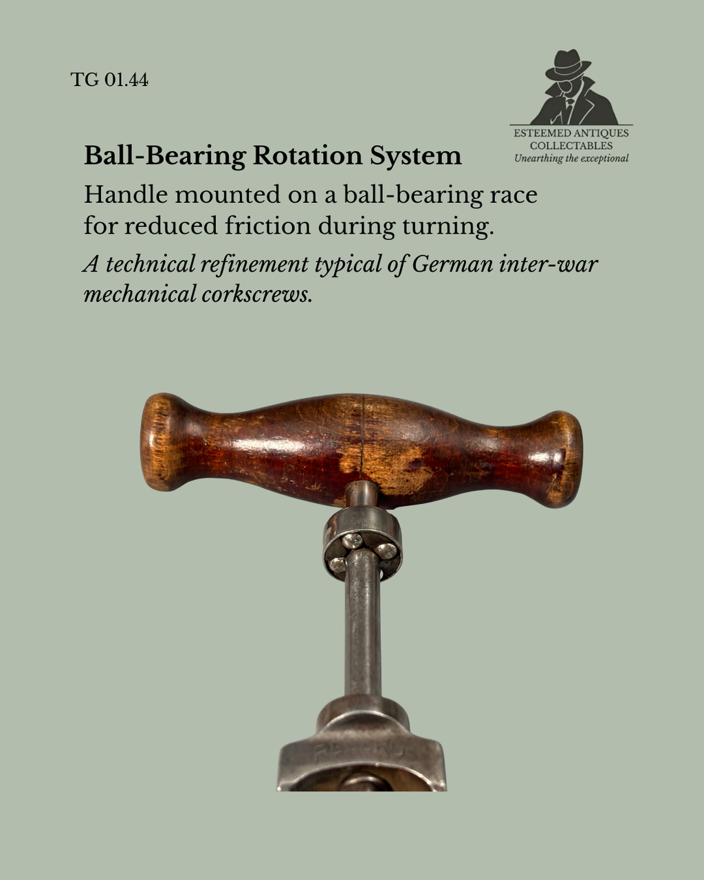 Record Frame Corkscrew, Steel with Turned Wood Handle, DRGM Registered, Germany, c.1926