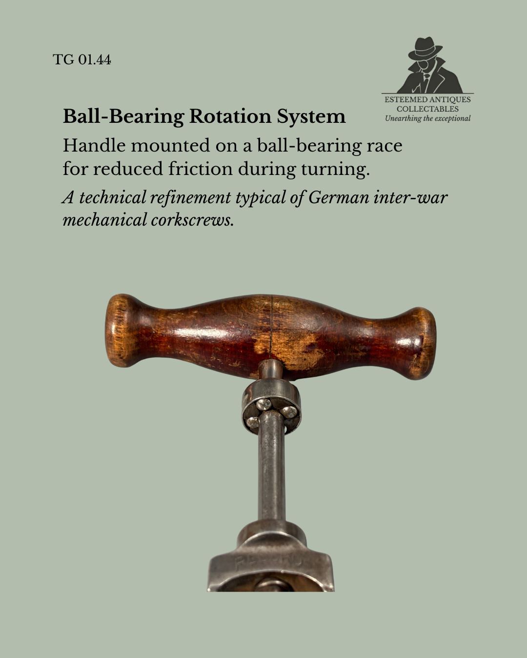 Record Frame Corkscrew, Steel with Turned Wood Handle, DRGM Registered, Germany, c.1926