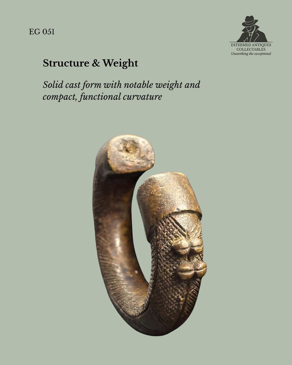 West African Cast Brass Manilla Currency Bracelet, Akan / Baule, Ghana or Ivory Coast