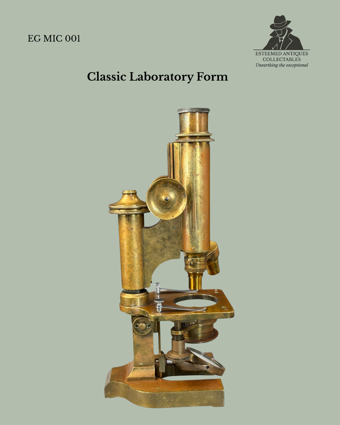 Antique brass compound microscope by R. & J. Beck Ltd., London, serial no. 21696, late 19th–early 20th century scientific instrument.