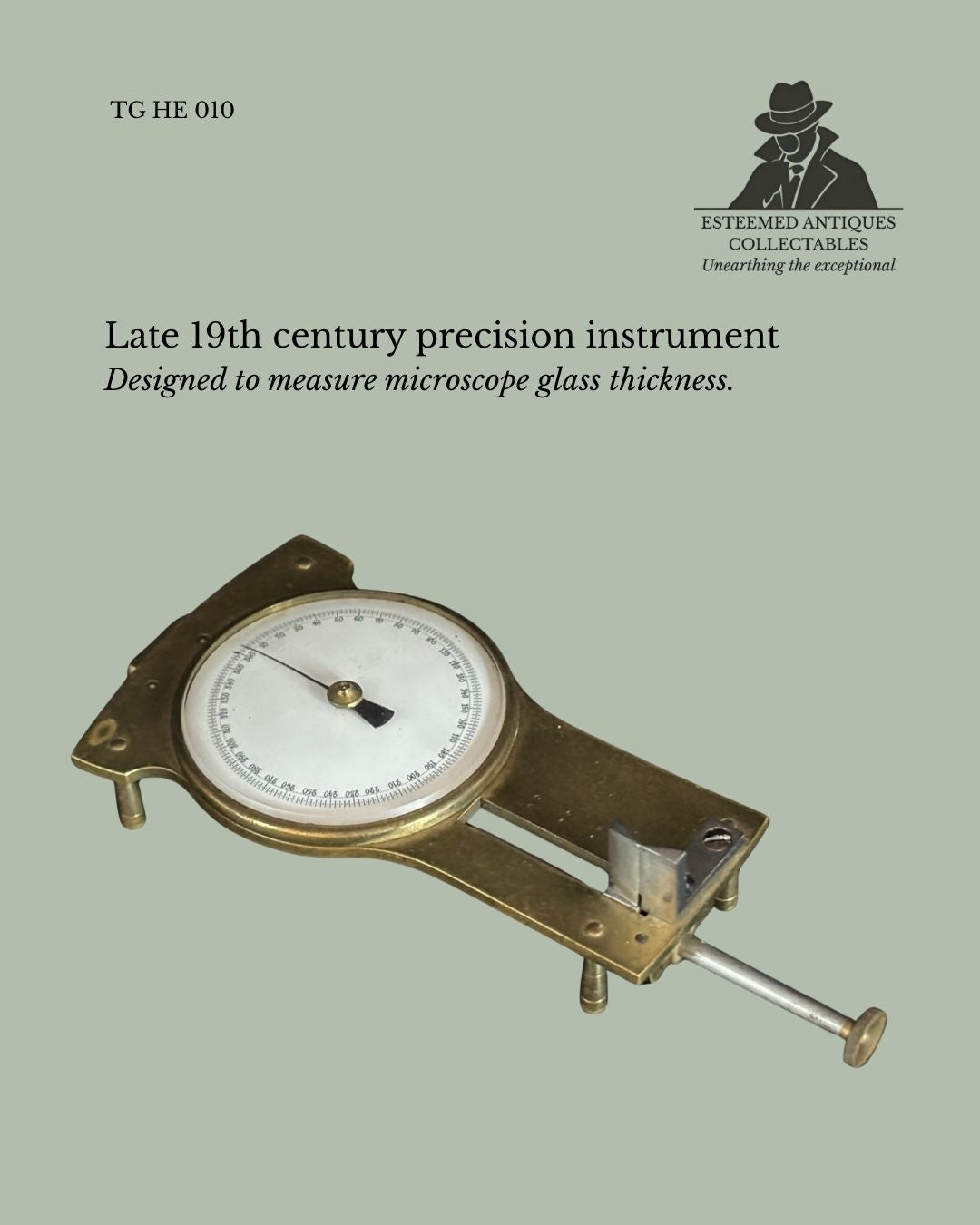 Antique Coverslip Micrometer, Brass Microscope Thickness Gauge, Europe c.1890