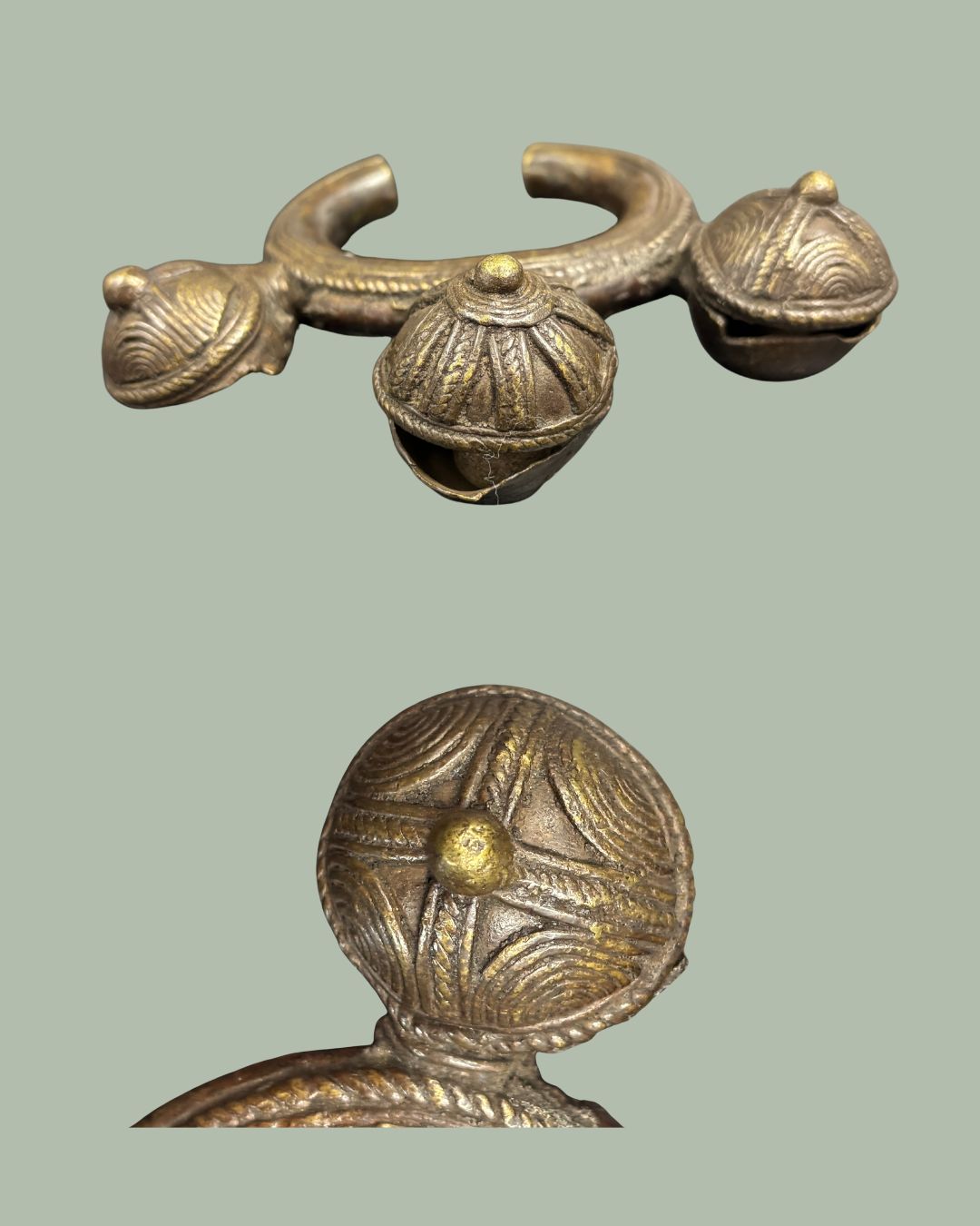 Cameroon Grassfields Ceremonial Bronze Bell Armlet, Bamum Kingdom,Circa: 1880–1920