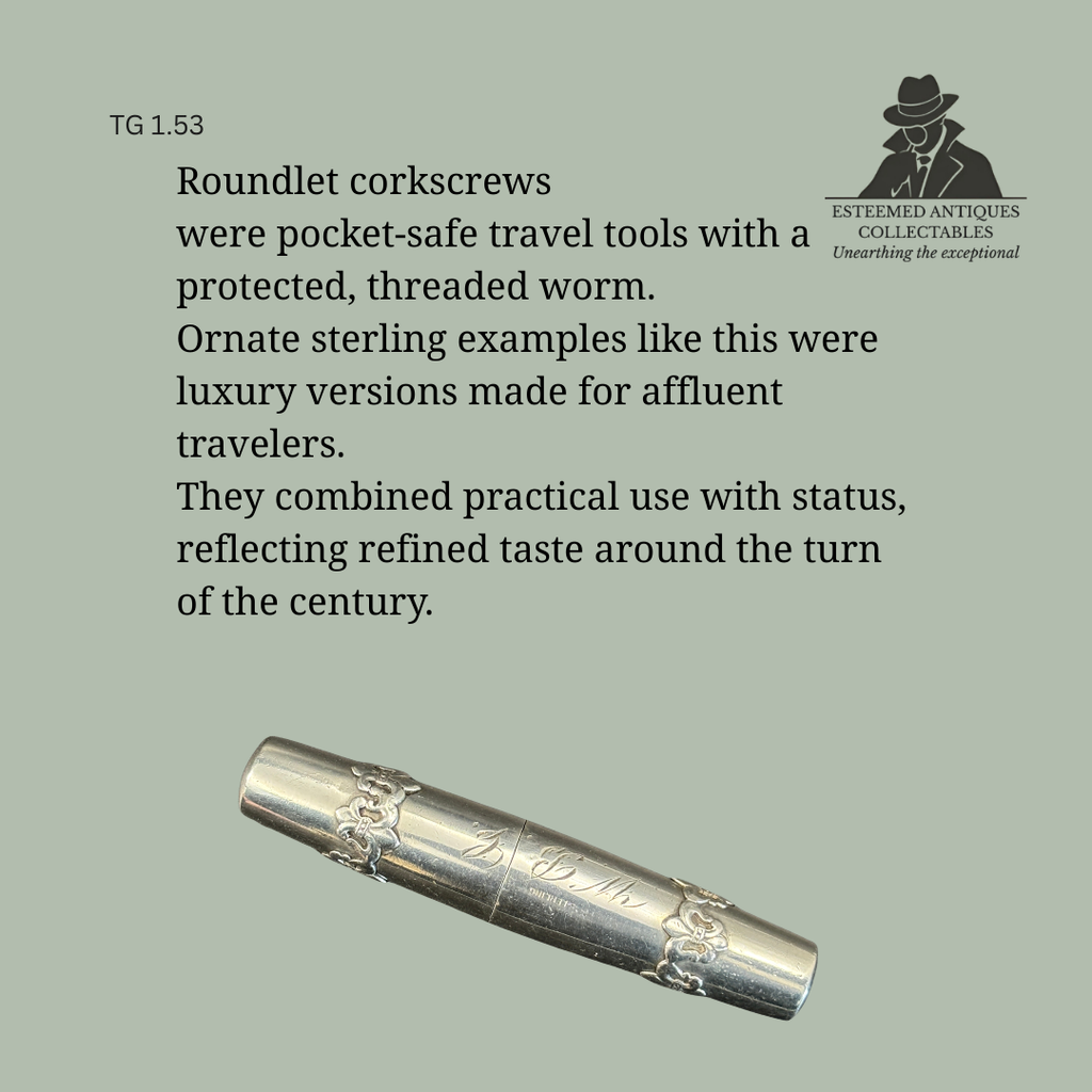 Sterling Silver Roundlet Pocket Corkscrew, Art Nouveau Applied Decoration, United States, c.1890–1910
