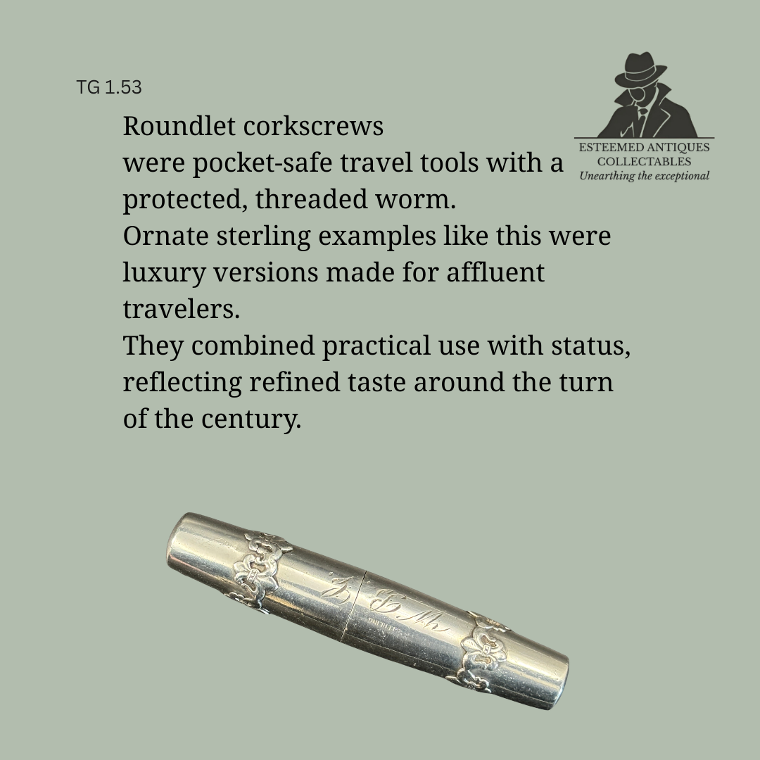 Sterling Silver Roundlet Pocket Corkscrew, Art Nouveau Applied Decoration, United States, c.1890–1910