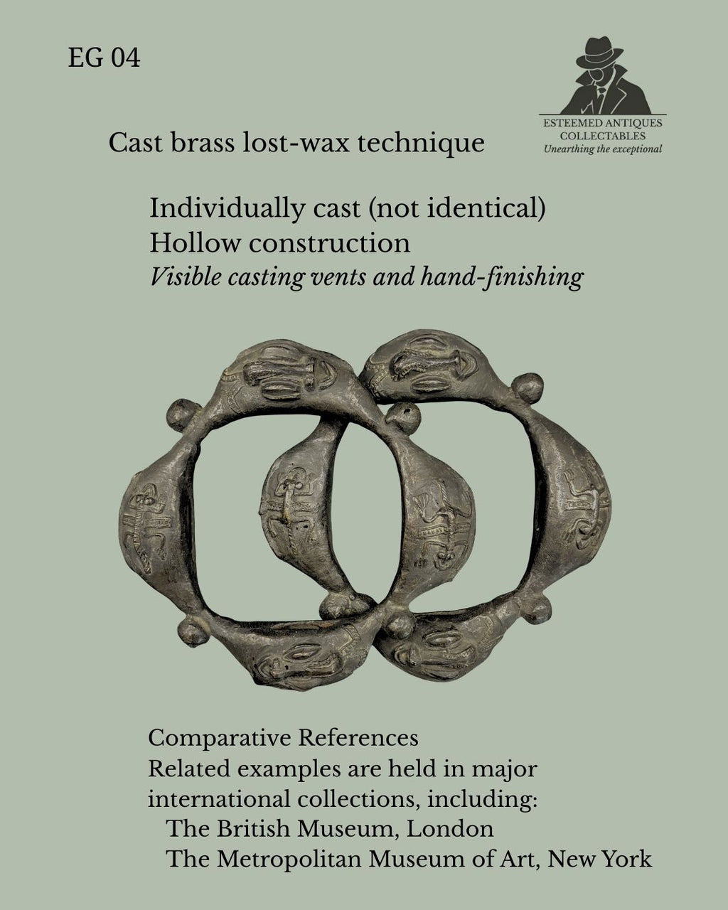Yoruba Lost-Wax Cast Brass Ceremonial Anklets (Pair), Nigeria, Figural Prestige Leg Ornaments, 19th–20th Century
