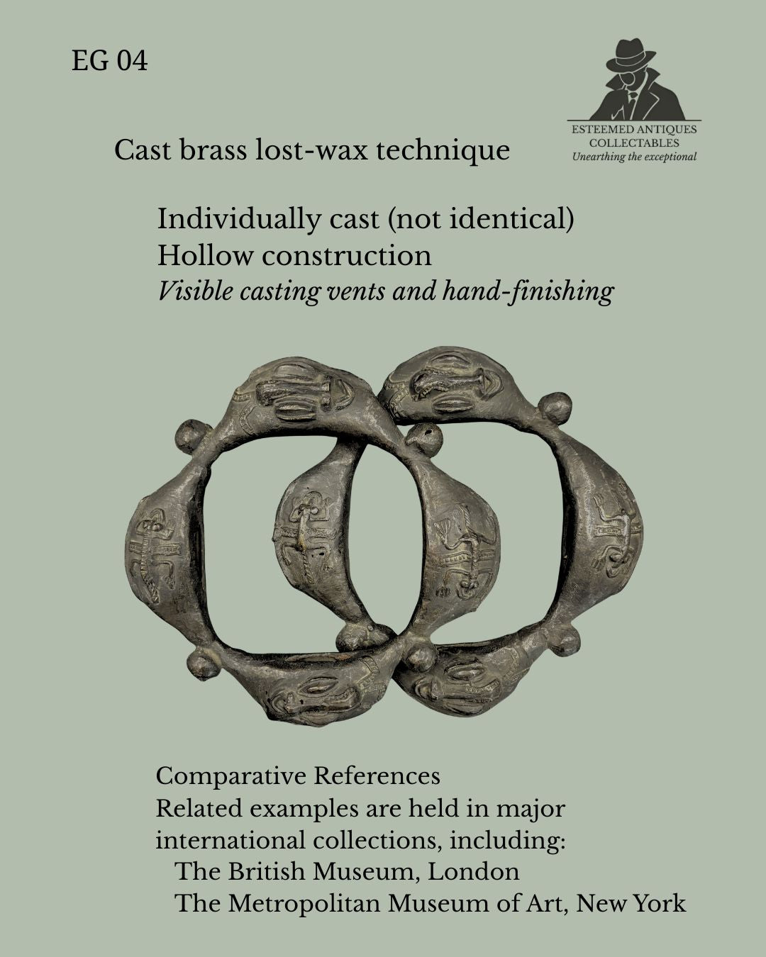 Yoruba Lost-Wax Cast Brass Ceremonial Anklets (Pair), Nigeria, Figural Prestige Leg Ornaments, 19th–20th Century