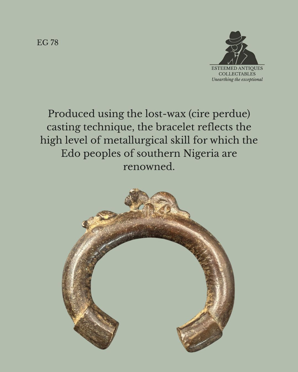 EG 78 19th Century Edo (Benin Kingdom) Cast Bronze Manilla Bracelet – Nigeria