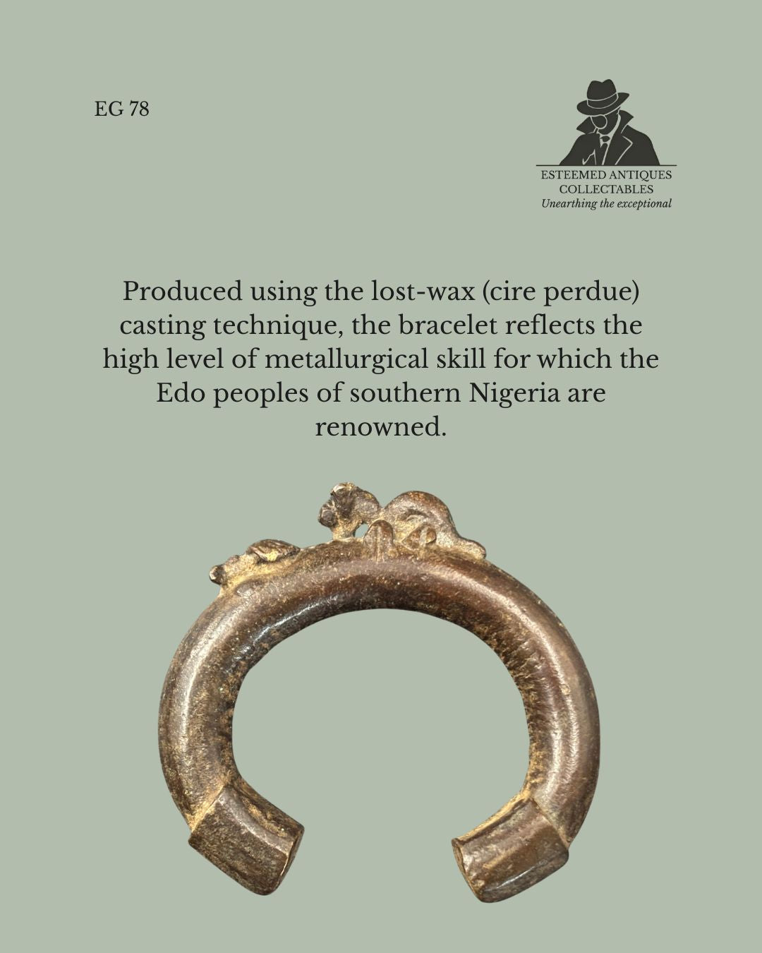 EG 78 19th Century Edo (Benin Kingdom) Cast Bronze Manilla Bracelet – Nigeria