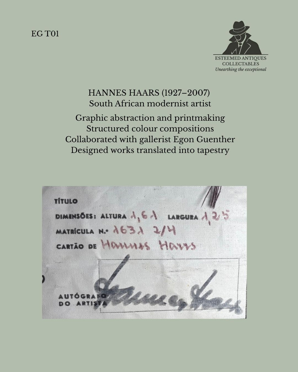 Hannes Harrs Portalegre Tapestry, South African Artist Design Woven in Portugal, Hand-Woven Wool Abstract Wall Hanging