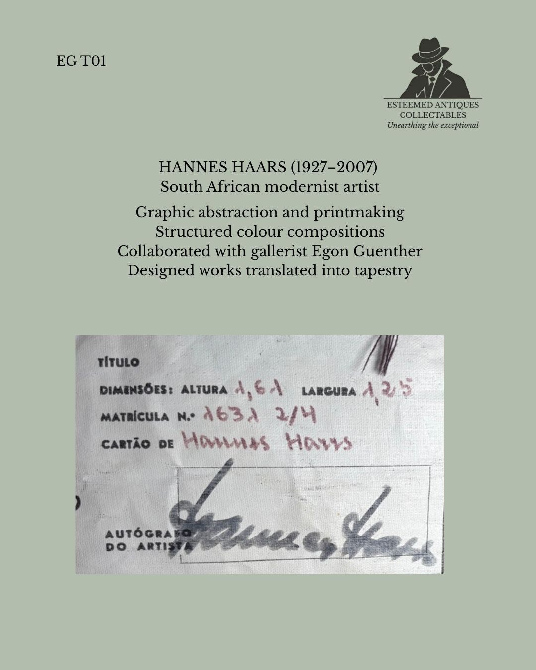 Hannes Harrs Portalegre Tapestry, South African Artist Design Woven in Portugal, Hand-Woven Wool Abstract Wall Hanging