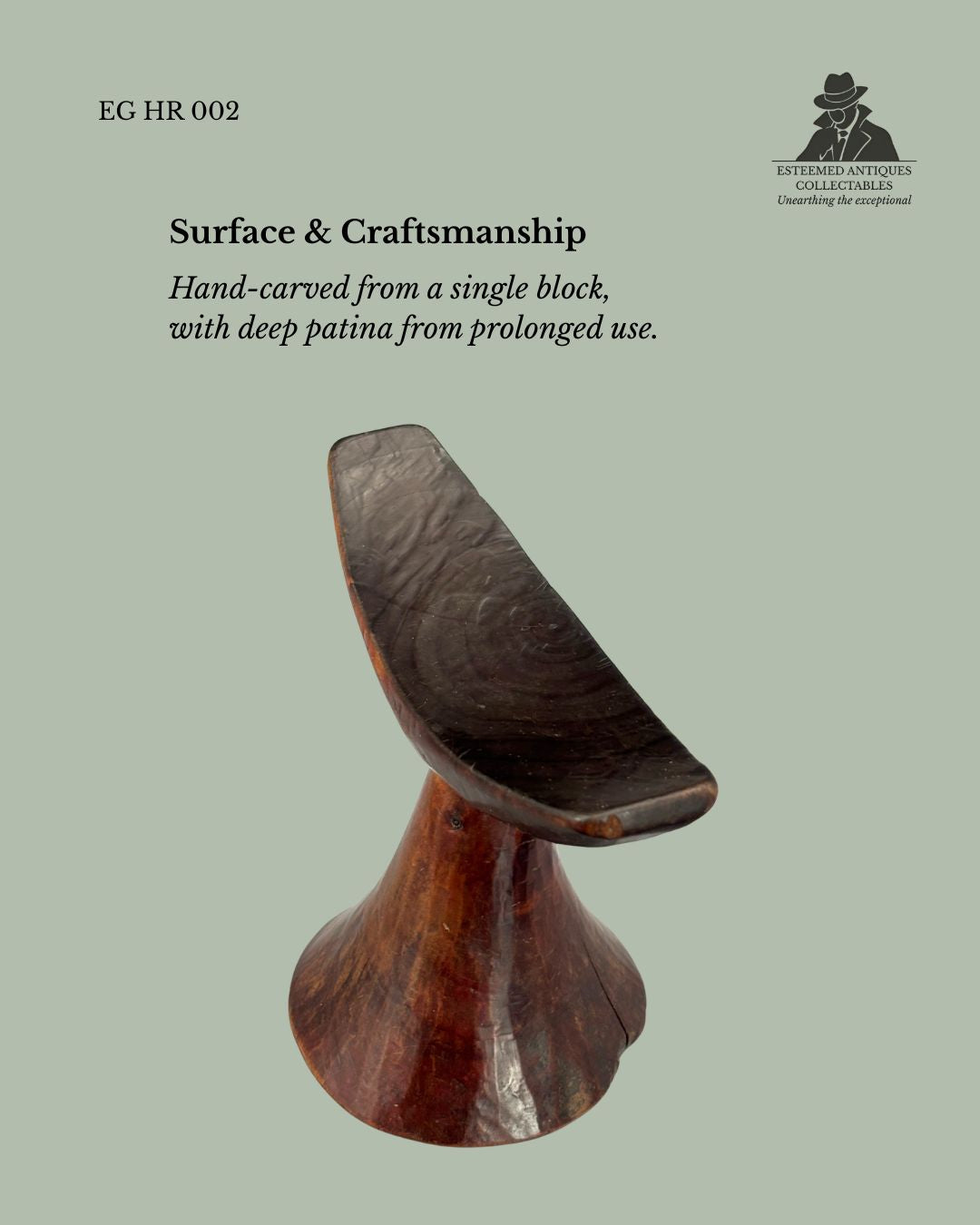 Ethiopian Oromo Headrest (Borana Type), Carved Hardwood, Single Block