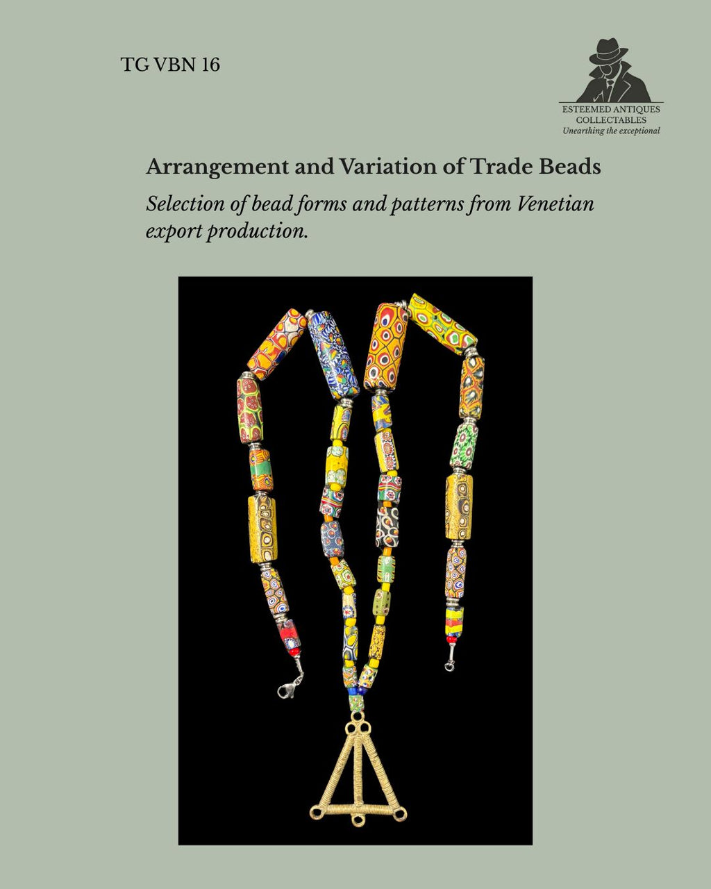 Strand of Antique Venetian Millefiori Glass Trade Beads with Akan Brass Goldweight Pendant, West Africa, Ghana