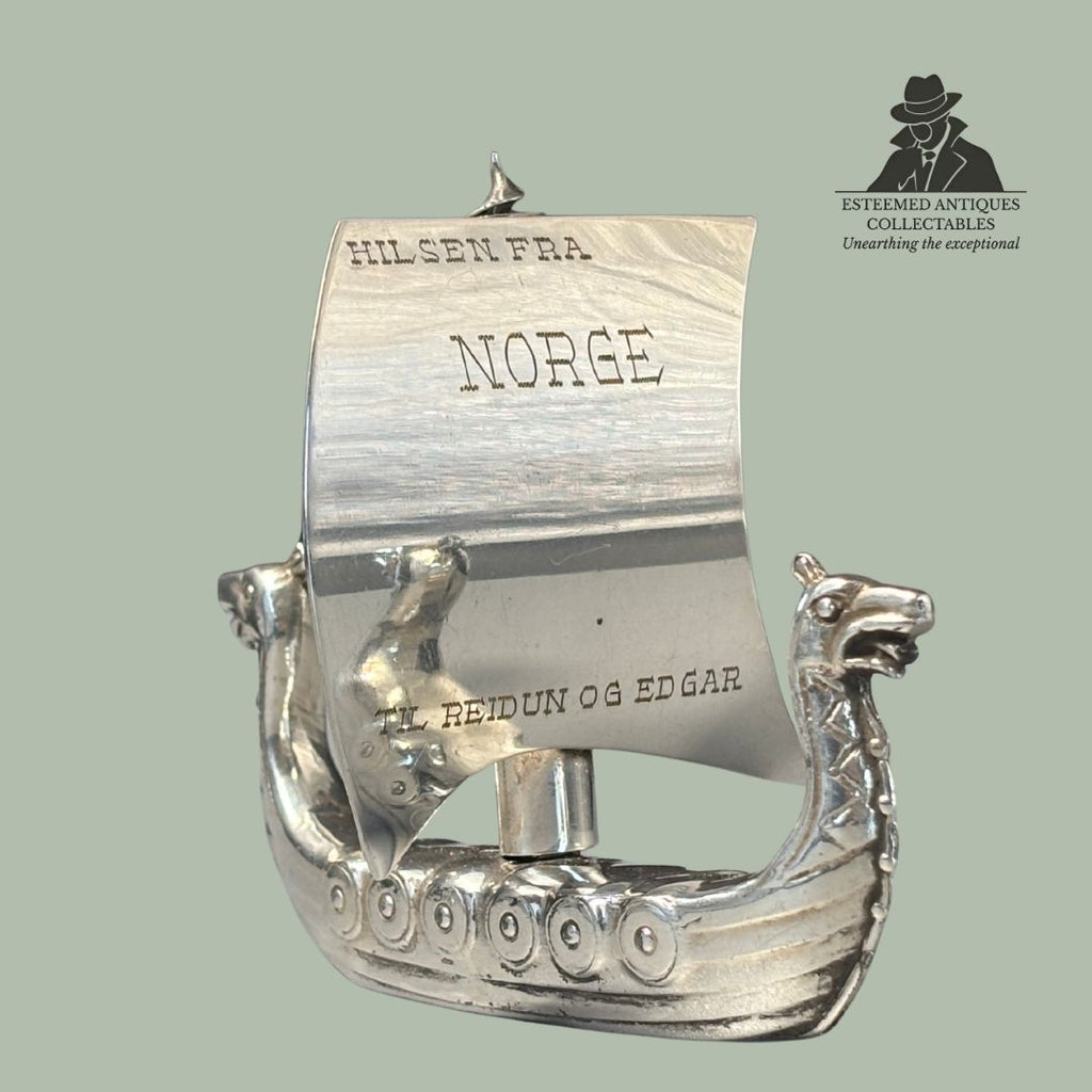 Viking Ship Figural Corkscrew, Cast Silver-Plated Metal, Østlandske Sølv og Plett (O.S.P.), Norway, mid-20th century