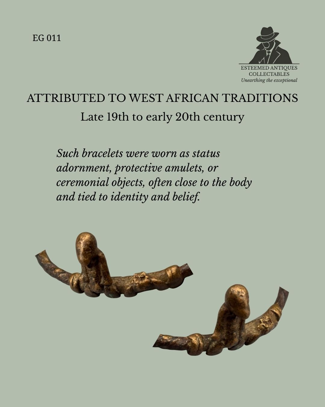 West African Lost Wax Bronze Figural Bracelet  Attributed to Lobi / Senufo / Gan Peoples