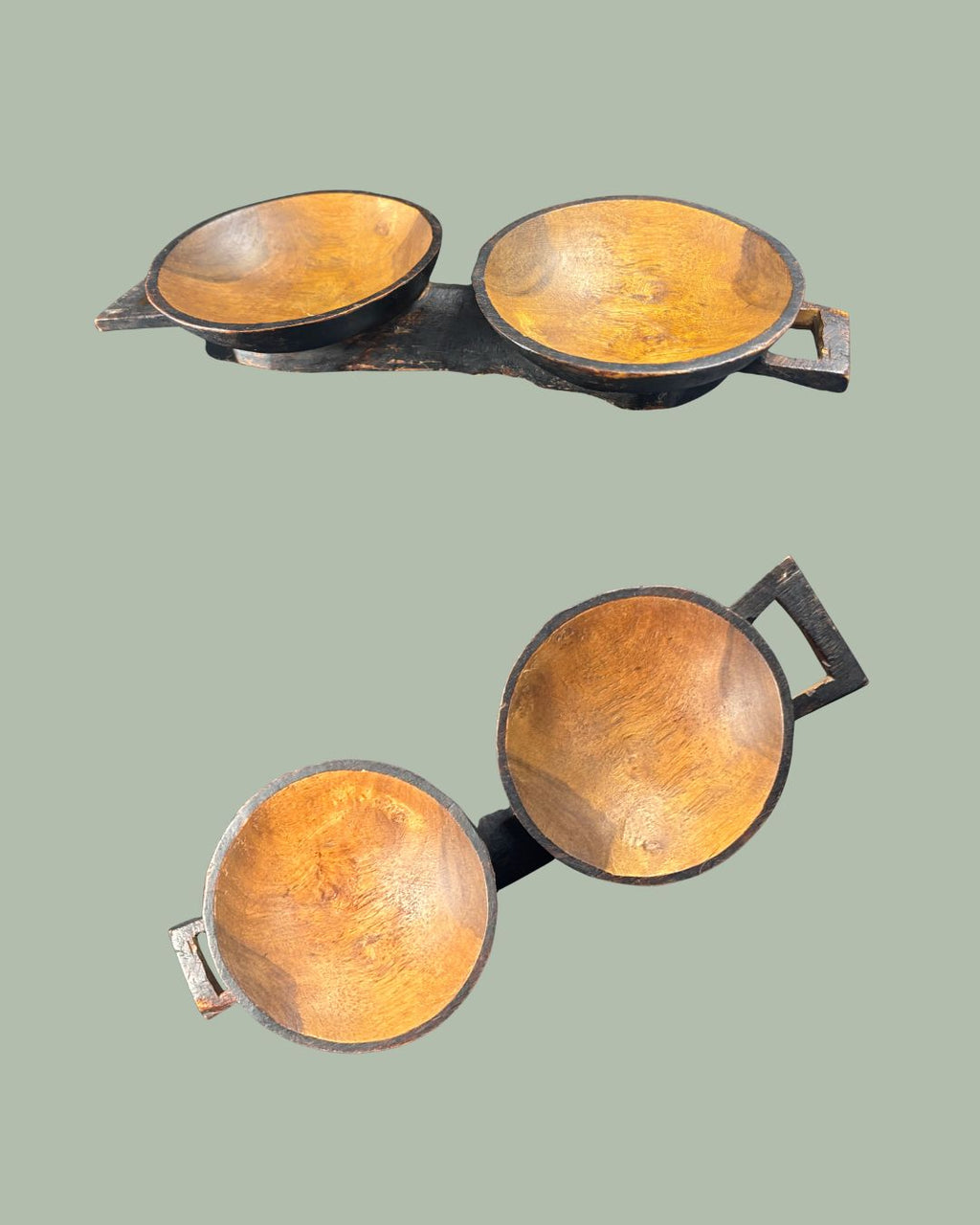 Zulu carved wooden double bowl, KwaZulu-Natal, South Africa