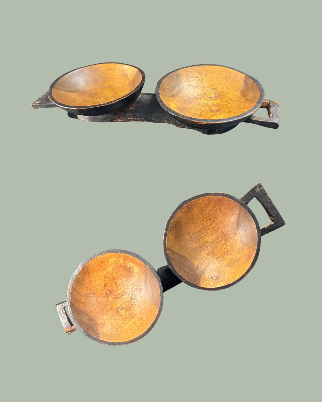 Zulu carved wooden double bowl, KwaZulu-Natal, South Africa
