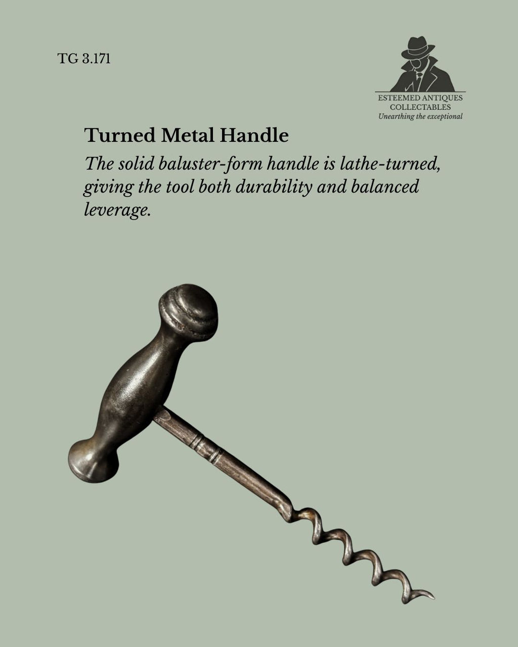 T-Handle Corkscrew, Direct Pull Mechanism, Steel with Turned Metal Handle, Europe, c.1920–1940