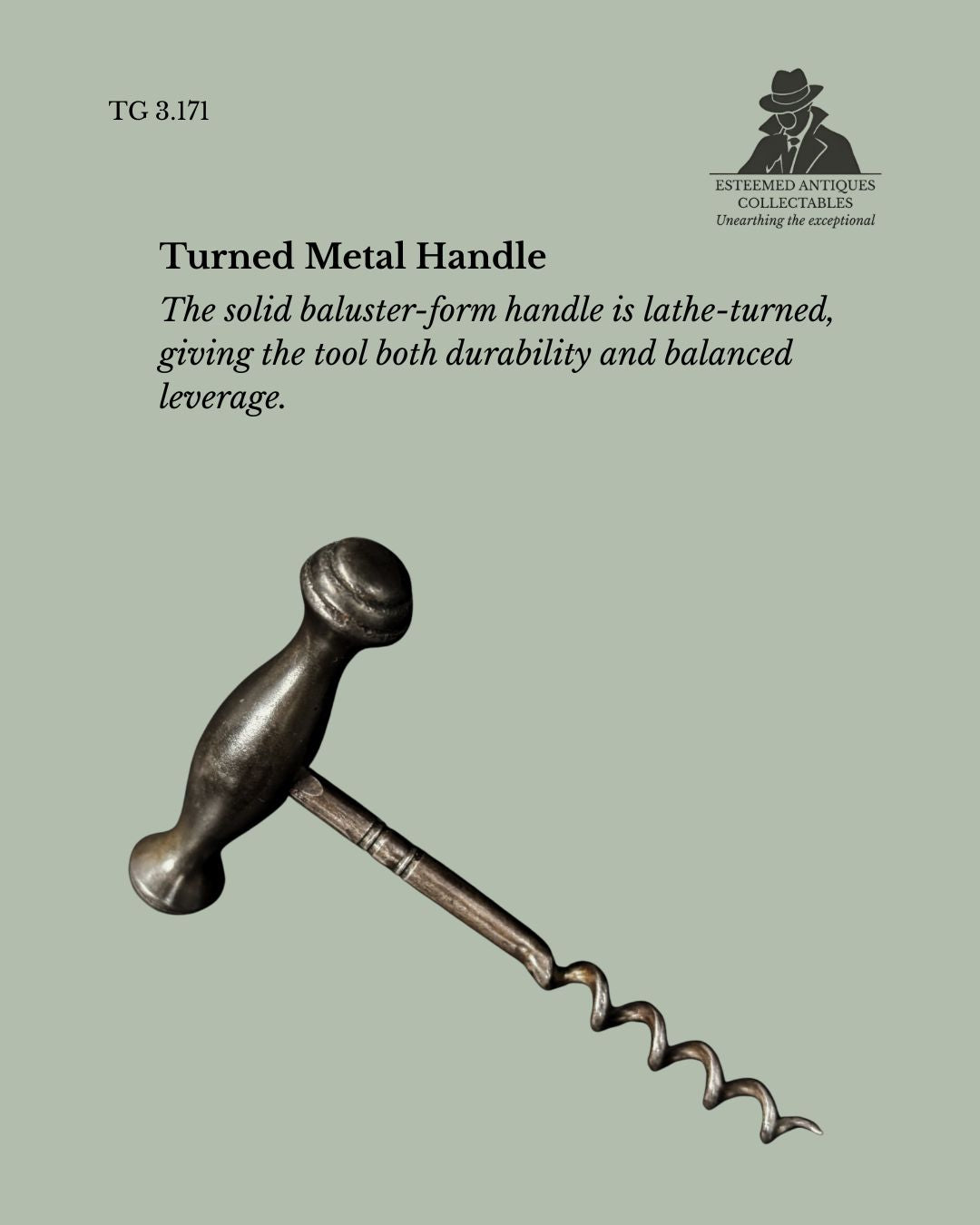 T-Handle Corkscrew, Direct Pull Mechanism, Steel with Turned Metal Handle, Europe, c.1920–1940