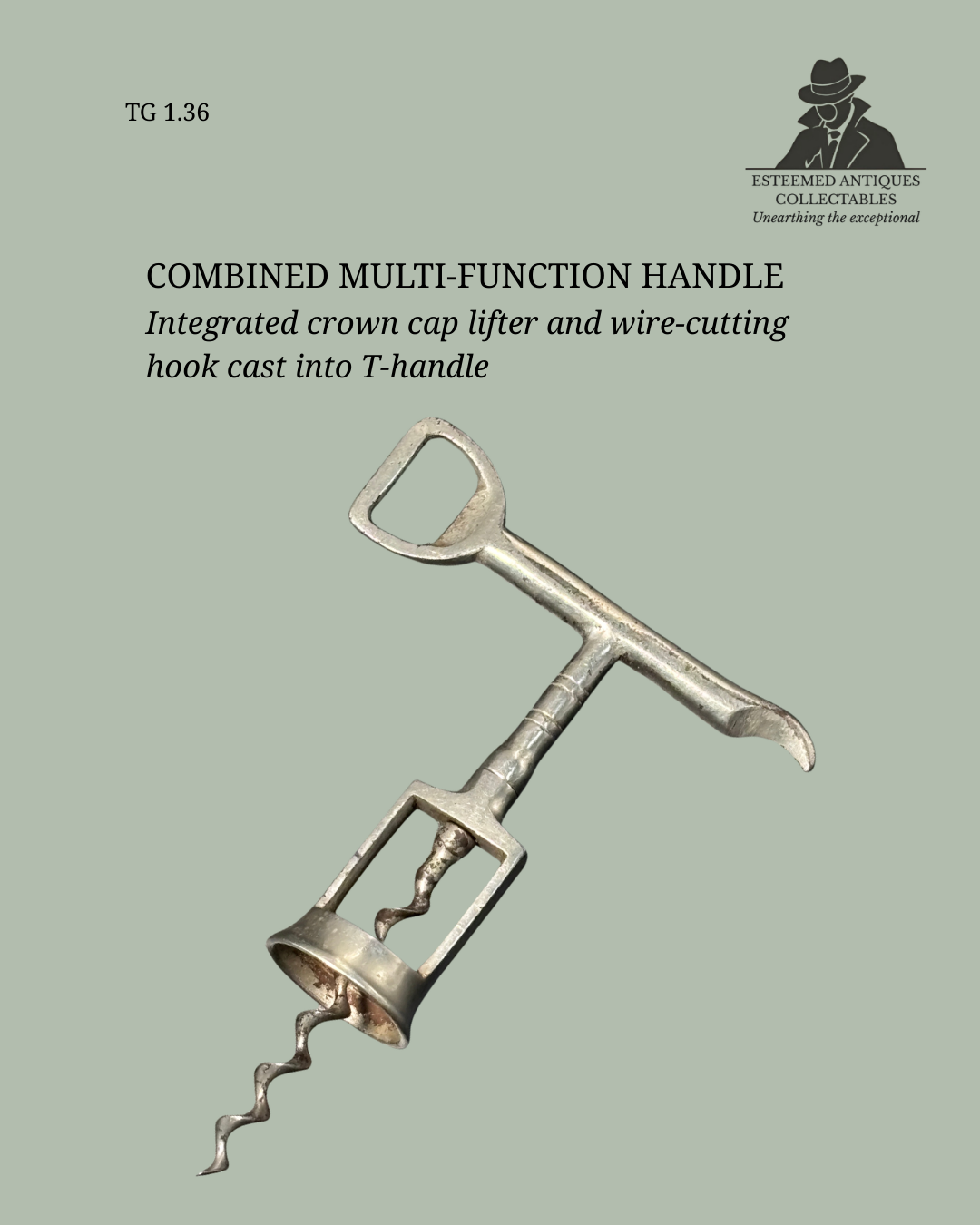 William Arthur Willetts Registered Bell-Frame Corkscrew, Nickel Plated Steel, England, 1922 (Rd No 692453)