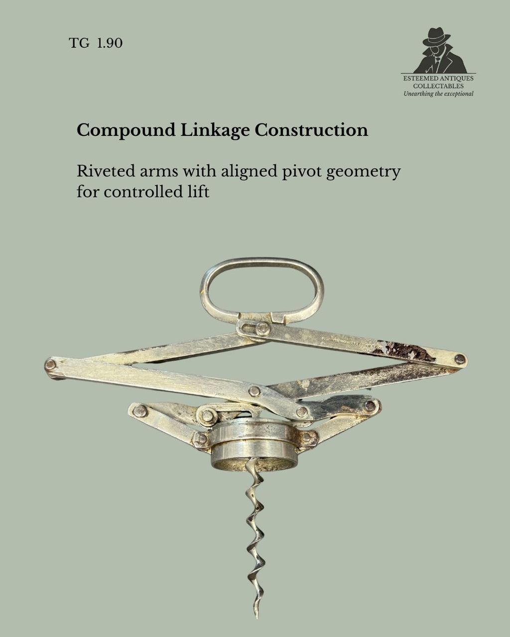 Armstrong Concertina Frame Corkscrew, Double Lever Mechanical, Nickel Plated, England, pre-1902