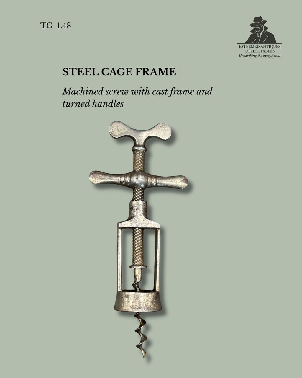 Flynut Cage Corkscrew “The Victor”, Steel, England, early 20th century