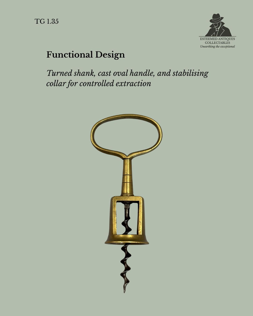 Cage Frame Corkscrew, Direct Drive Steel Worm, Brass, Continental Europe, c.1880–1900