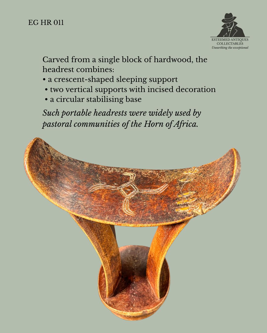 Somali Wooden Headrest (Barkin), Horn of Africa, Hand-Carved Wood, Early 20th Century