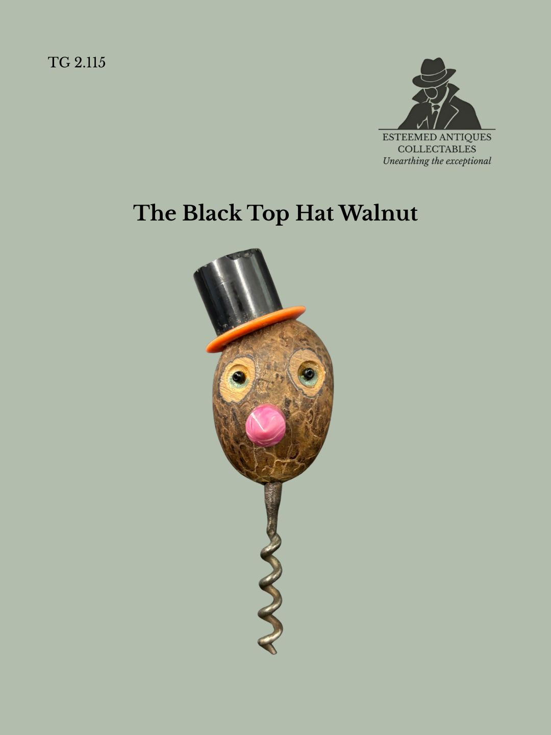 Rare vintage walnut novelty corkscrews from the 1930s–1950s. Hand-carved figural nut-head corkscrews. Collectible European barware.