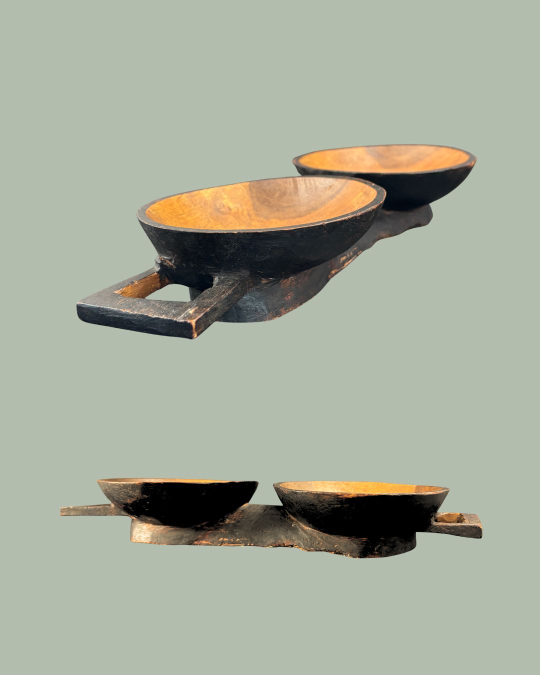 Zulu carved wooden double bowl, KwaZulu-Natal, South Africa