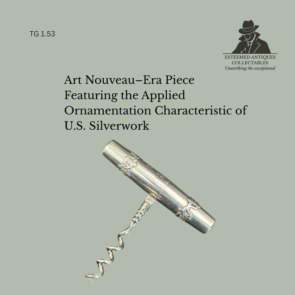 Sterling Silver Roundlet Pocket Corkscrew, Art Nouveau Applied Decoration, United States, c.1890–1910