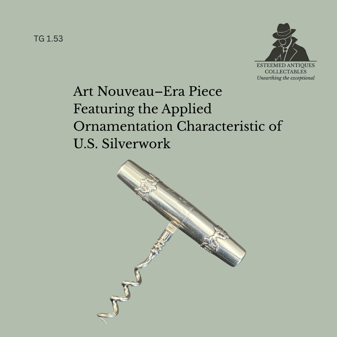 Sterling Silver Roundlet Pocket Corkscrew, Art Nouveau Applied Decoration, United States, c.1890–1910