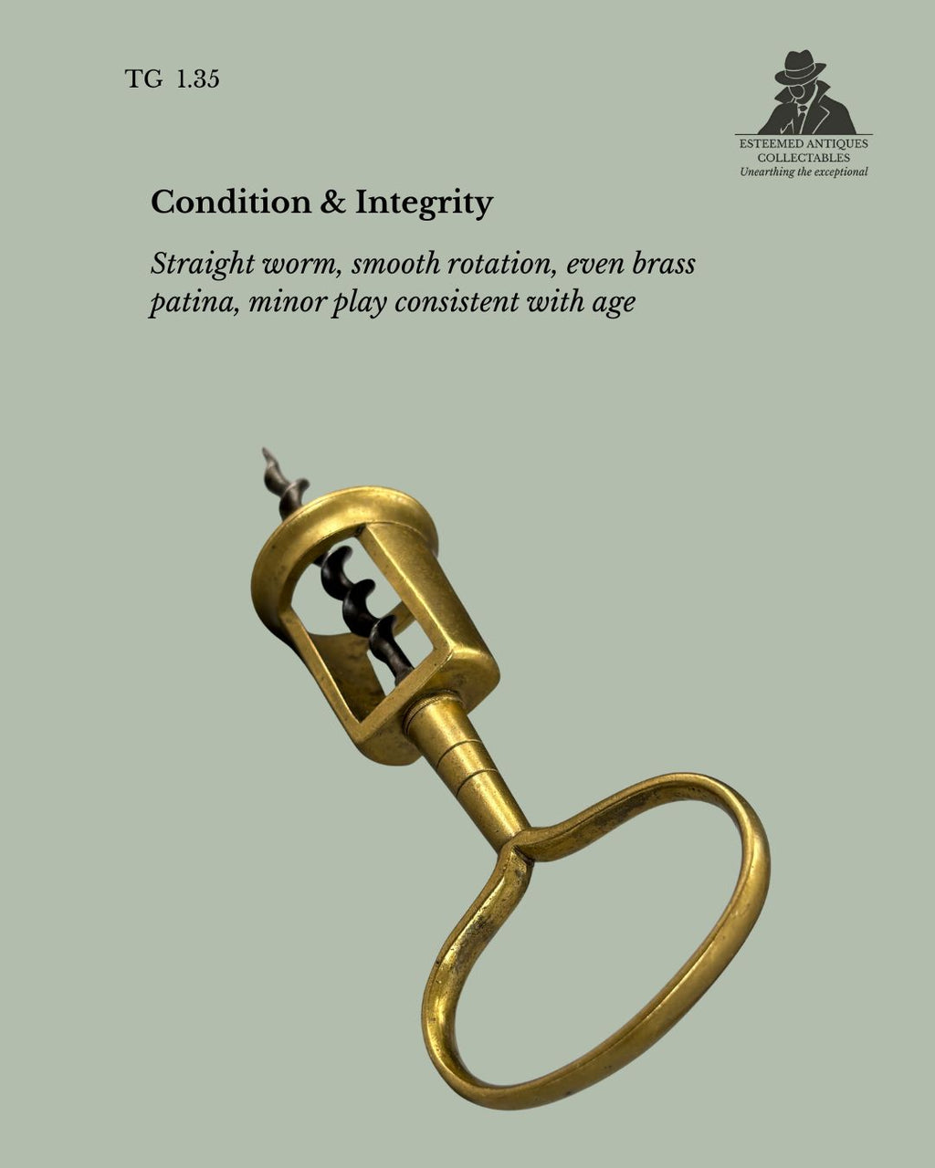 Cage Frame Corkscrew, Direct Drive Steel Worm, Brass, Continental Europe, c.1880–1900