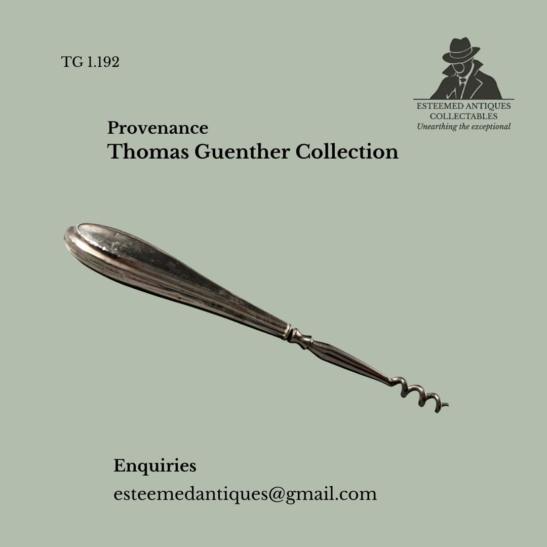 TG 1.1923 Victorian Perfume Corkscrew, Direct Pull Mechanism, Sterling Silver Handle, Chester, England, Late 19th Century