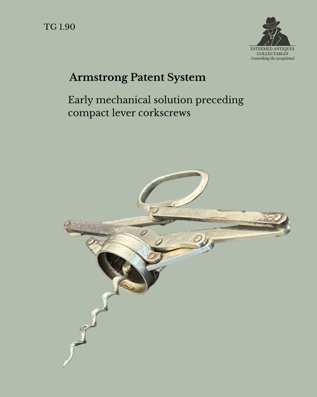 Armstrong Concertina Frame Corkscrew, Double Lever Mechanical, Nickel Plated, England, pre-1902