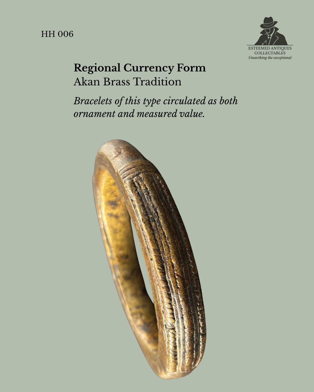 West African Cast Brass Bangle Bracelet, Akan Culture (Attributed), Ghana, Lost-Wax Technique