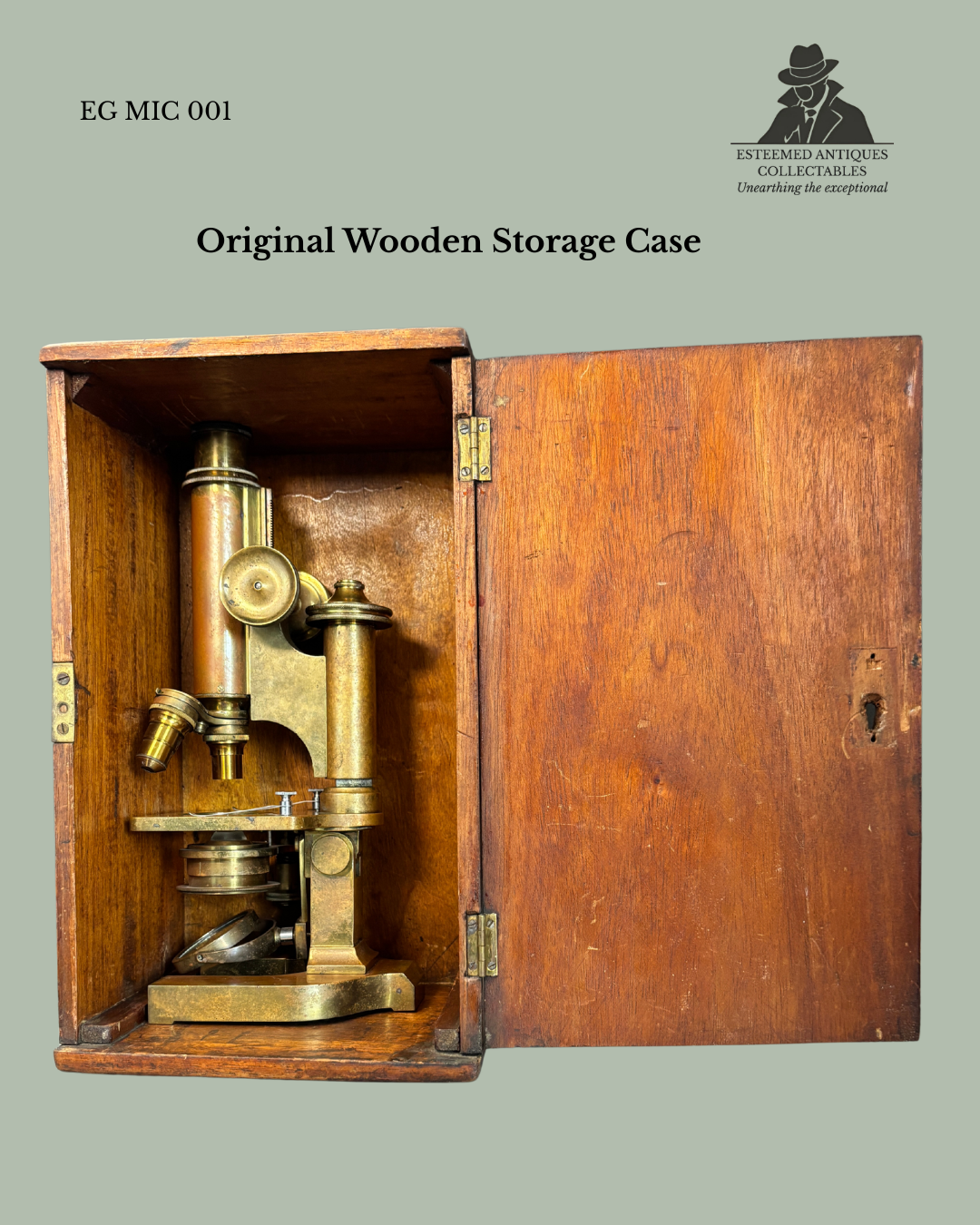 Antique brass compound microscope by R. & J. Beck Ltd., London, serial no. 21696, late 19th–early 20th century scientific instrument.