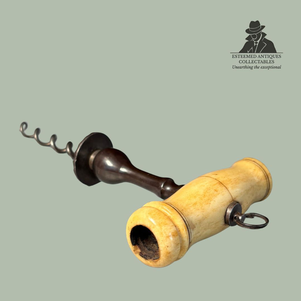 T-Handle Corkscrew with Brush Holder Rosette, Bone & Turned Wood, Europe, c.1880–1900