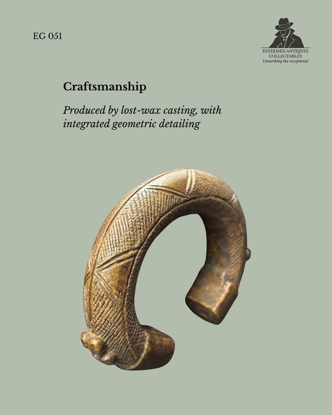 West African Cast Brass Manilla Currency Bracelet, Akan / Baule, Ghana or Ivory Coast