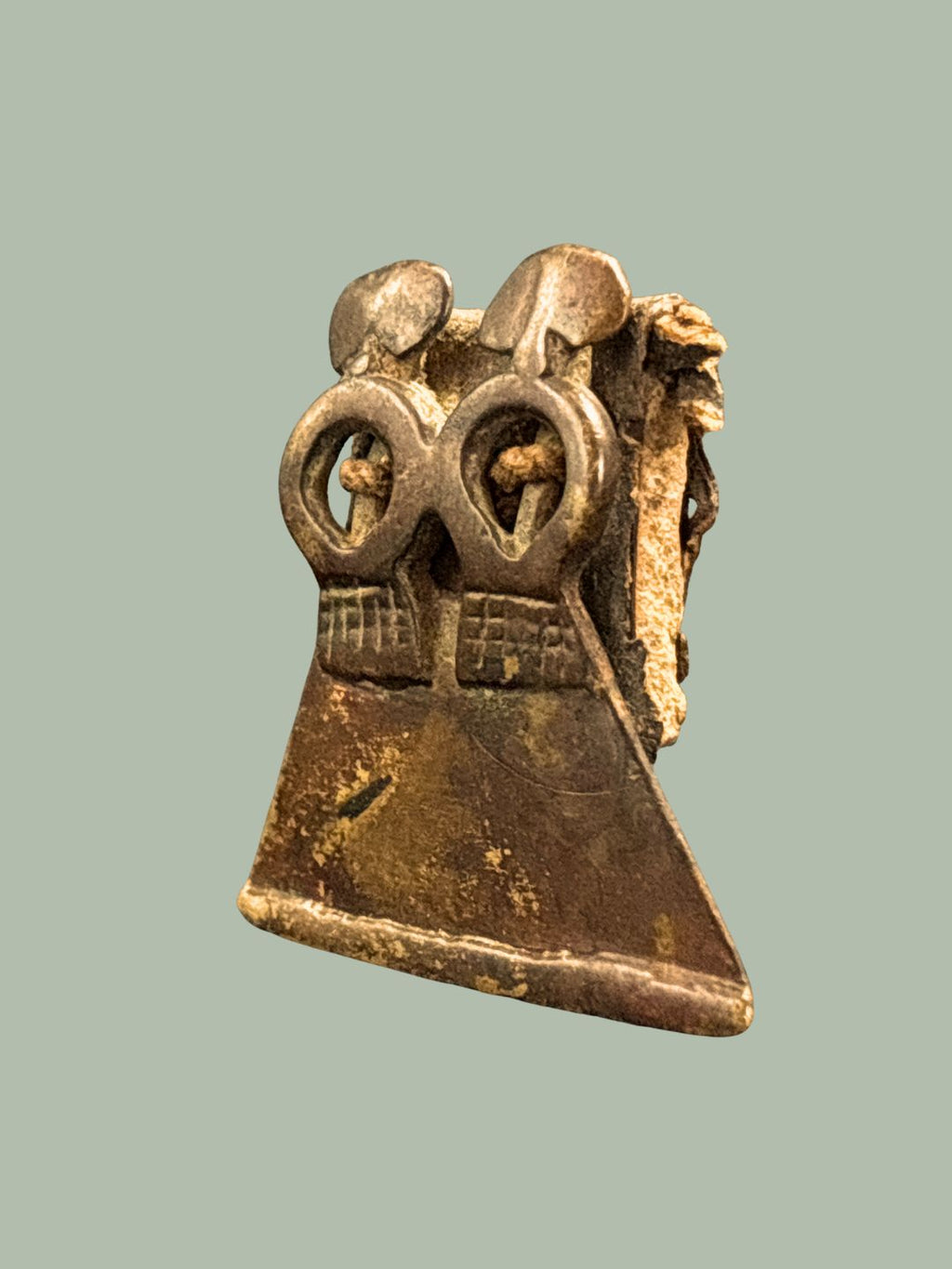 Akan (Asante) Figurative Gold Weight with Leather Backing – Ghana, 18th–19th Century
