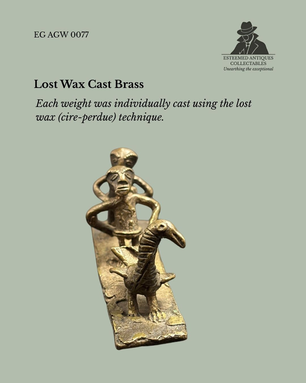 Akan Figural Gold Weight with Bird and Figures – Brass – Ghana