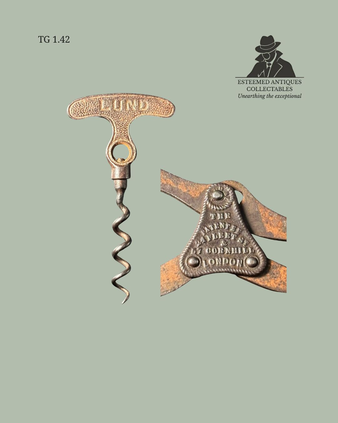 TG 1.42 Rare Victorian Lund 1855 Patent Single Lever Corkscrew, London, England