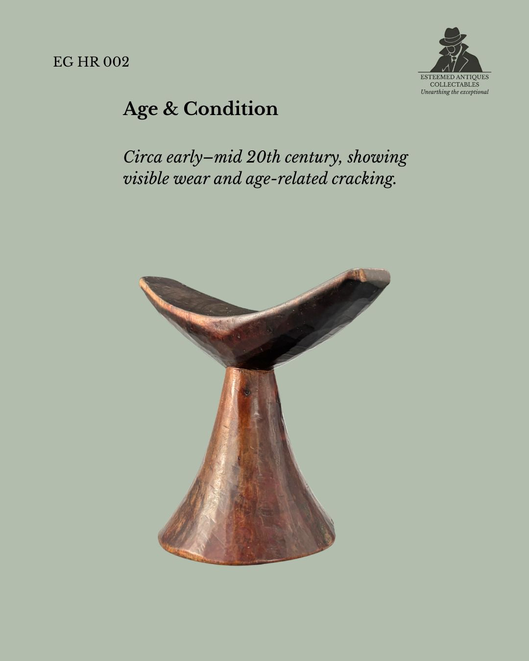 Ethiopian Oromo Headrest (Borana Type), Carved Hardwood, Single Block