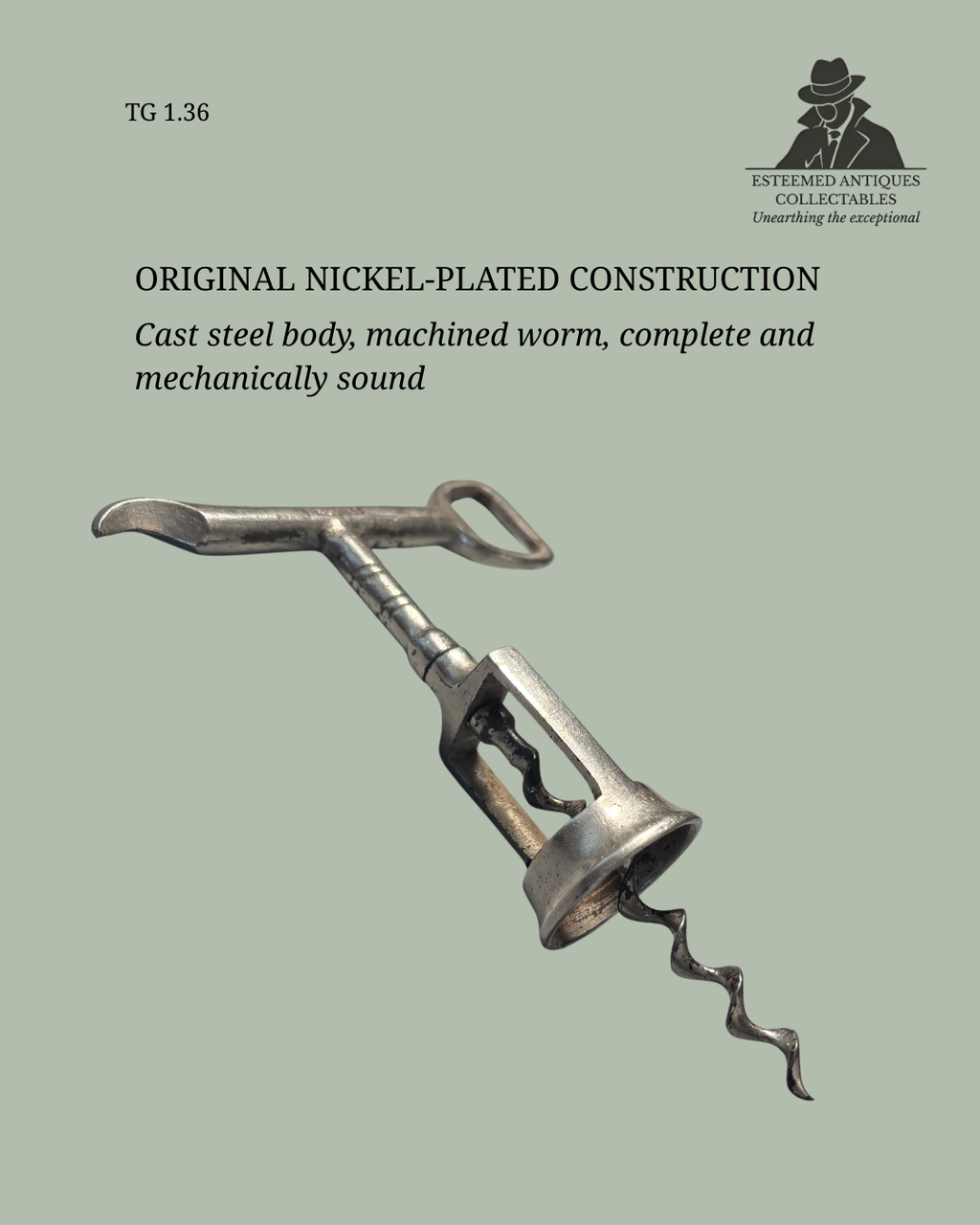 William Arthur Willetts Registered Bell-Frame Corkscrew, Nickel Plated Steel, England, 1922 (Rd No 692453)