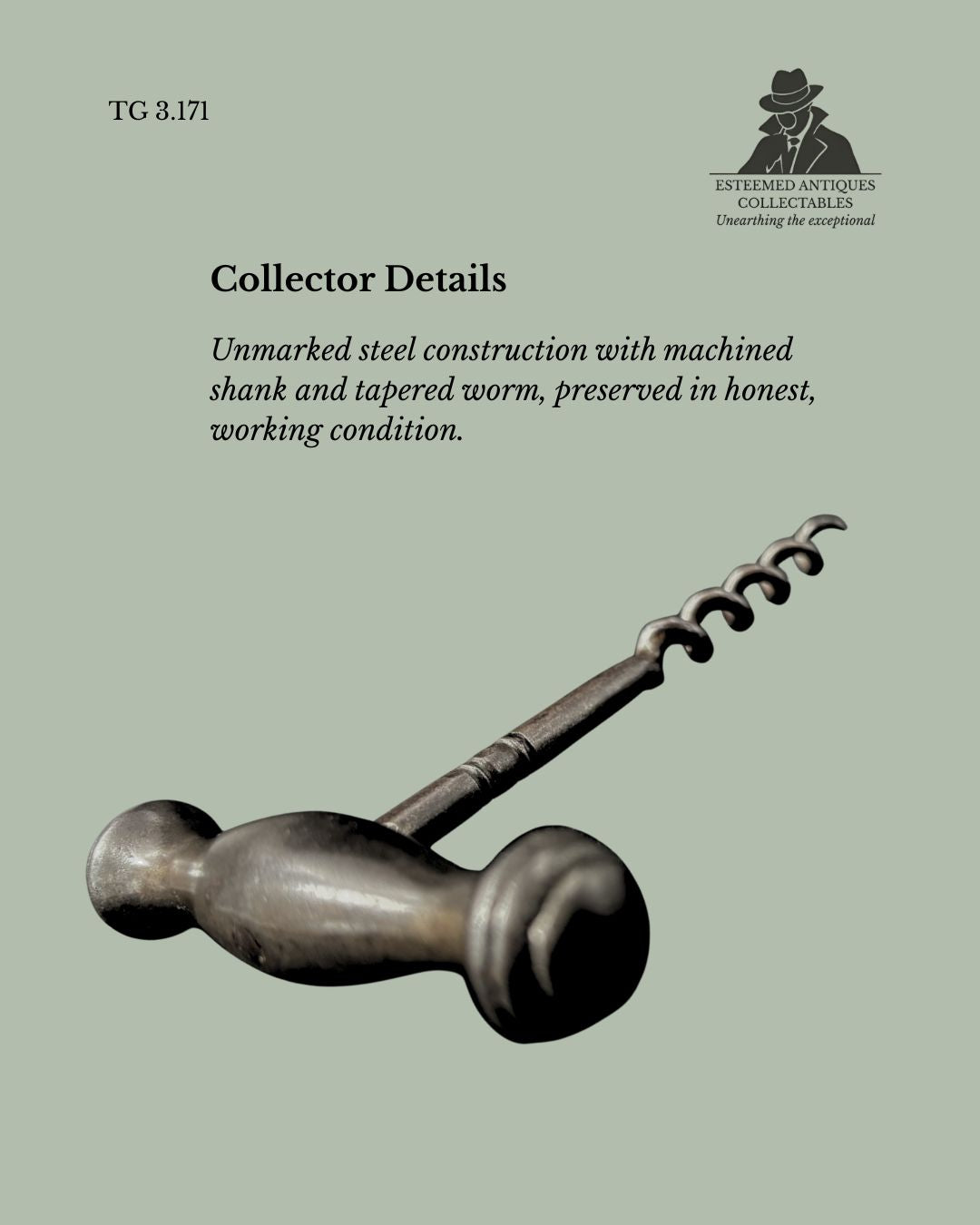 T-Handle Corkscrew, Direct Pull Mechanism, Steel with Turned Metal Handle, Europe, c.1920–1940