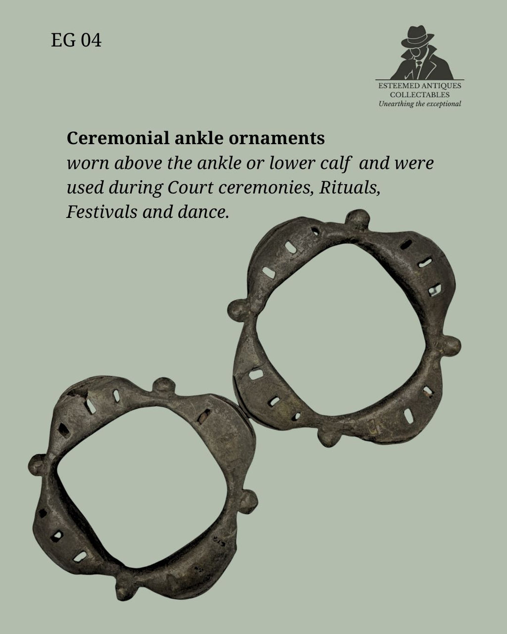 Yoruba Lost-Wax Cast Brass Ceremonial Anklets (Pair), Nigeria, Figural Prestige Leg Ornaments, 19th–20th Century