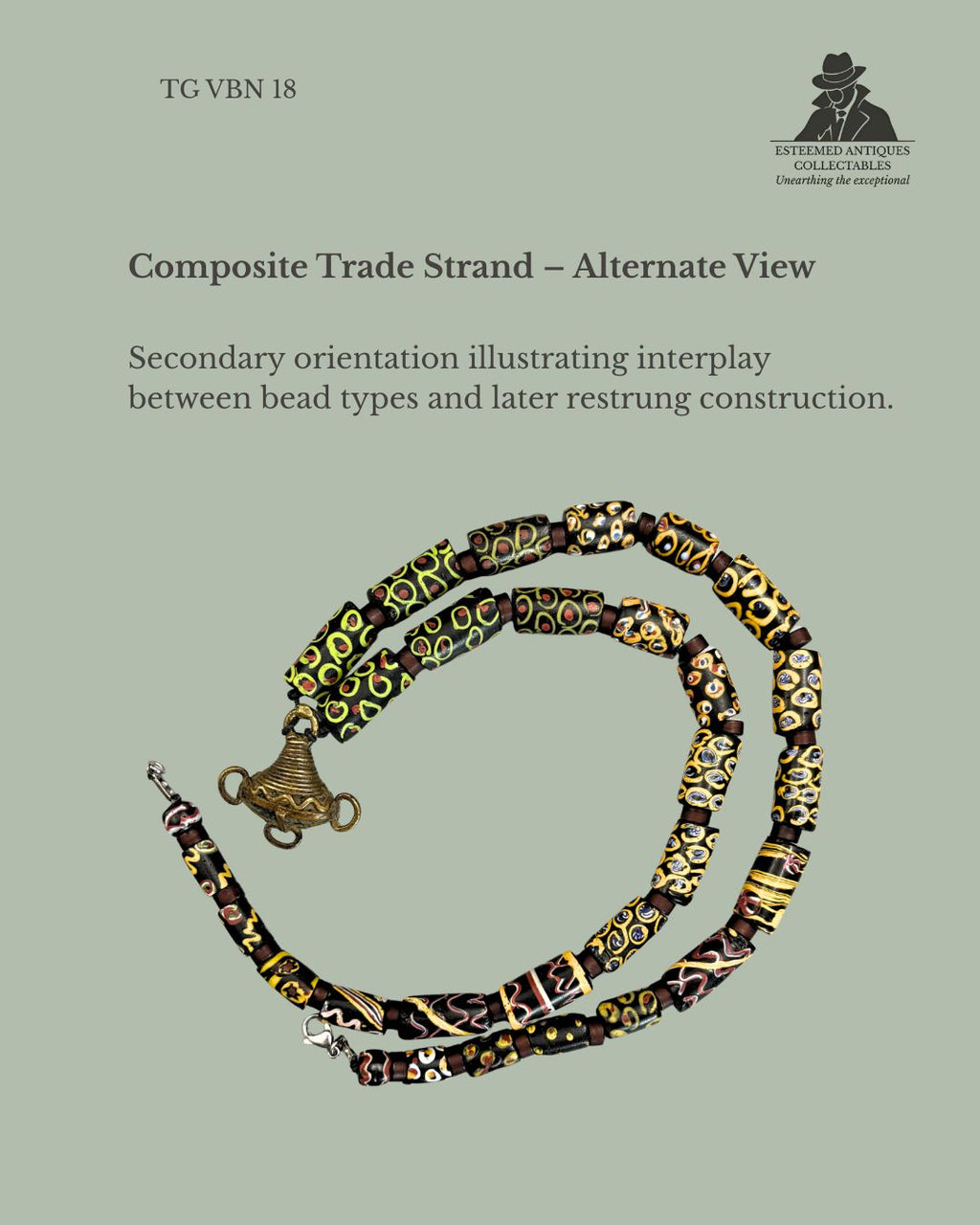 Venetian Millefiori Trade Bead Necklace with Akan Gold Weight Pendant, West Africa (Ghana), Glass and Cast Brass