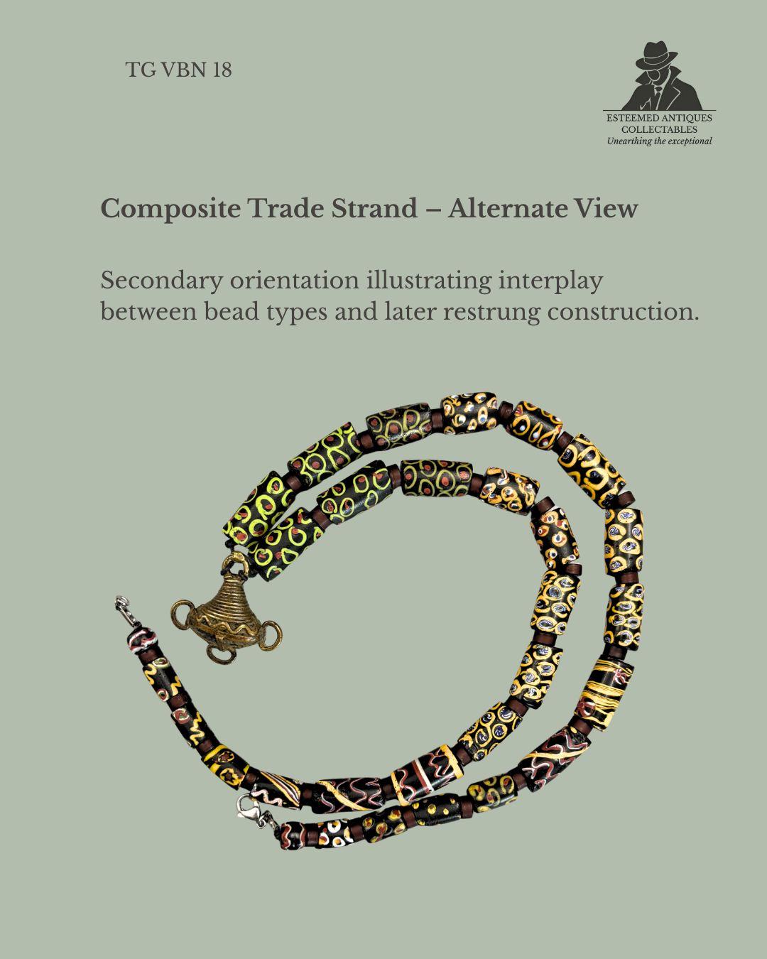 Venetian Millefiori Trade Bead Necklace with Akan Gold Weight Pendant, West Africa (Ghana), Glass and Cast Brass