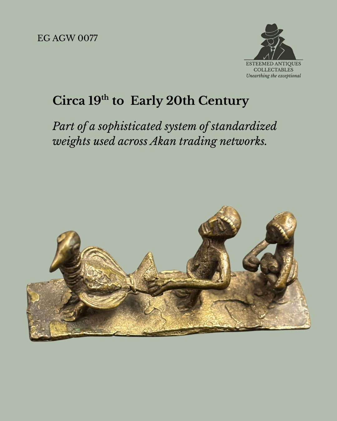 Akan Figural Gold Weight with Bird and Figures – Brass – Ghana