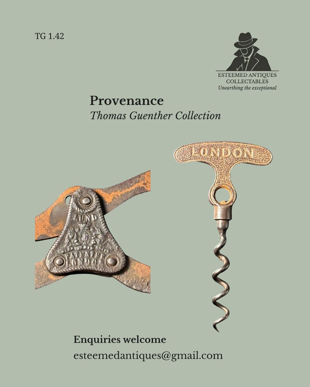 TG 1.42 Rare Victorian Lund 1855 Patent Single Lever Corkscrew, London, England