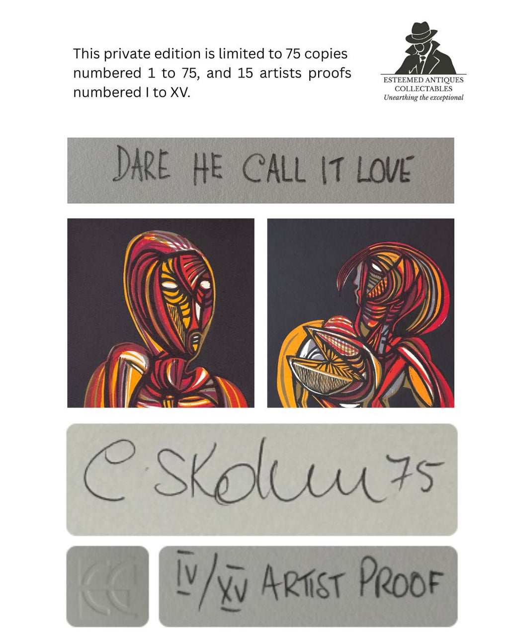 Cecil Skotnes (1926–2009) - “Dare He Call It Love”, Artist’s Proof Woodcut Print, South Africa, 1975, Zerkall Bütten Paper